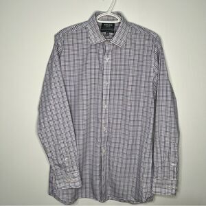 Bonobos Wrinkle Free Mens Dress Shirt 16/35 Purple Plaid Button Down Dress Shirt